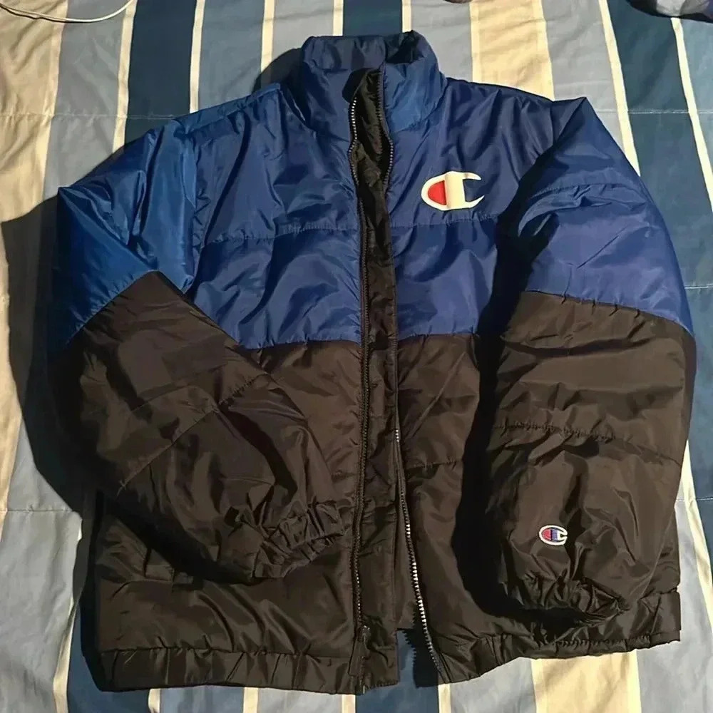 Champion blue black stadium puffer jacket